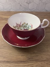 Vintage Royal Grafton Red Fruit Decorated Tea Cup and Saucer with Gold Trim