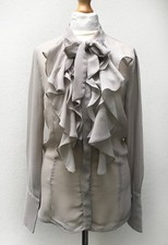 ZARA Long Sleeve Semi Sheer Ruffle Pussy Bow Blouse - Grey - EUR SMALL