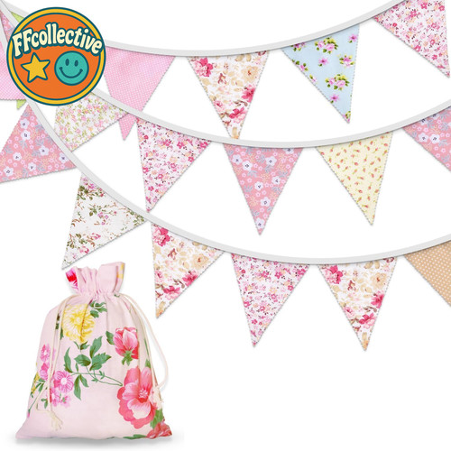 Floral fabric bunting flags - bunting,