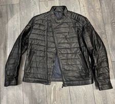 Massimo Dutti Men's Black Quilted Leather Moto Jacket - Size L - Sheep Leather
