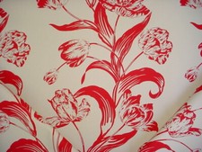 3-1/2Y Andrew Martin Sugartwist Red Floral Canvas Cotton Print Upholstery Fabric