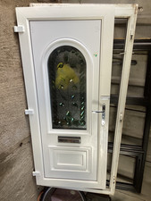 UPVC Front Door, patterned glass, approx 2080mm x 930mm