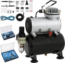 Airbrush Compressor Kit with Dual Action Spray Guns for Tattoo Cake Nail Art