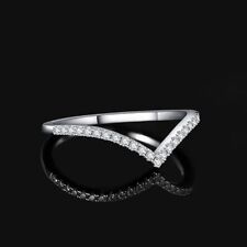 Real MOISSANITE 925 Sterling Silver Ring Wishbone Chevron GRA Sparkly Dainty