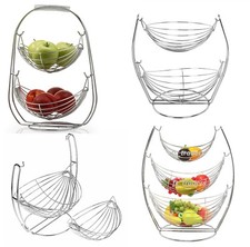 2 & 3 Tier Chrome Swinging Fruit Vegetable Bowl Basket Rack Storage Stand Holder