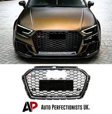 Audi RS3 Style A3 S3 8V Front Main Grille Gloss Black Honeycomb Mesh Grill 17-20