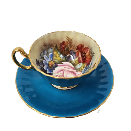 Aynsley cabbage rose turquoise - cabbage,