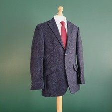 Marks & Spencer MOON Tweed Blazer Men 38R Navy Wool Check Worsted Jacket
