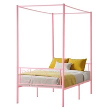 VEVOR Twin Size Canopy Bed Frame Metal Canopy Bed with Headboard & Four Posters