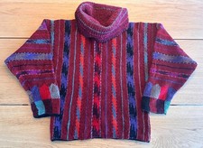 Kaffe Fassett Ikat Jumper Sweater Rowan Hand Knit Jacket Rare S/M Red 80s Vtg