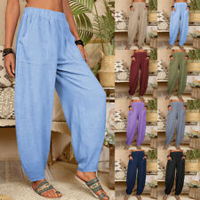 Plus Size Women Cotton Linen Harem Pants Elastic Waist Loose Casual Trousers
