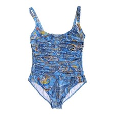 Maryan Mehlhorn Swimsuit Blue Paisley Pleated Lined One Piece Size L Cup D