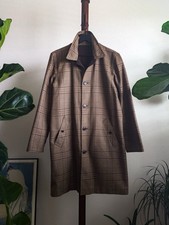 LAUREN RALPH LAUREN Reversible Balmacaan Trench Coat Men's M Glen Plaid Tweed