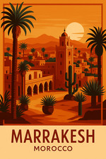 Marrakesh Morocco Travel Poster Print Framed Canvas Wall Art