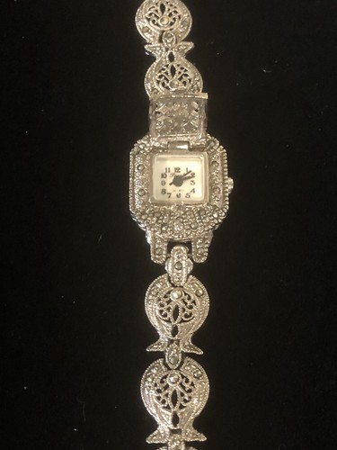 Vtg silver tone marcasite - tone,