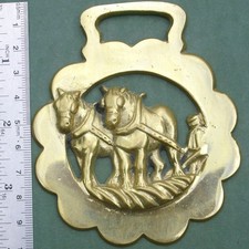 KB Horse Brass: Pair Horses Ploughing, 1991, Free P&P, shire plough speed farmer