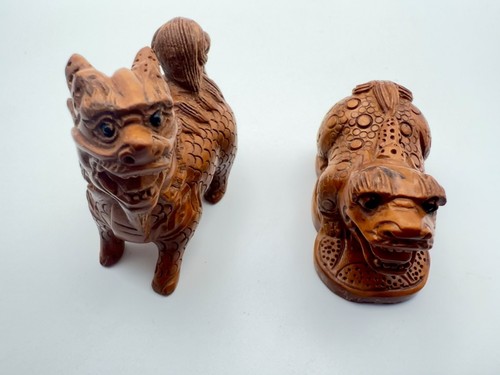 Pair vintage carved wooden - pair,