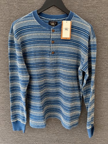 Rrl indigo blue striped henley - indigo,