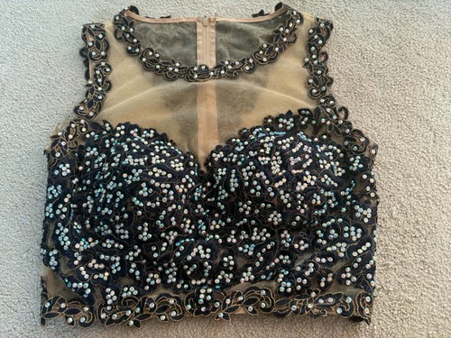 Jovani navy nude beaded - jovani, lace