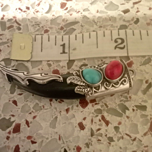 Silver black metal brooch - black,