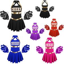 UK Kids Girls Cheerleader Costume Cheerleading Cheer Dress Uniform with Pom Poms