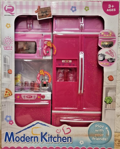 Pink mini kitchen - kitchen, fridge