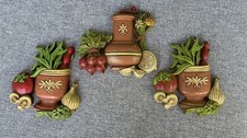Vintage Wall Plaques Dart Service Industries Vegetable Pottery Crock Set of 3