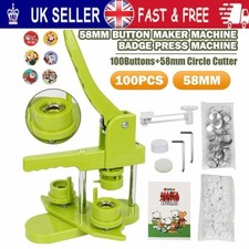 UK 58mm Button Maker Machine Badge Press Tool + 100 Button + 58mm Circle Cutter