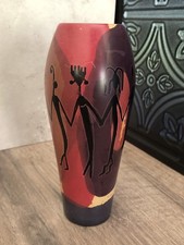 Hand Carved Painted Soapstone Vase Narrow Bud Vase Unity & Harmony Signed