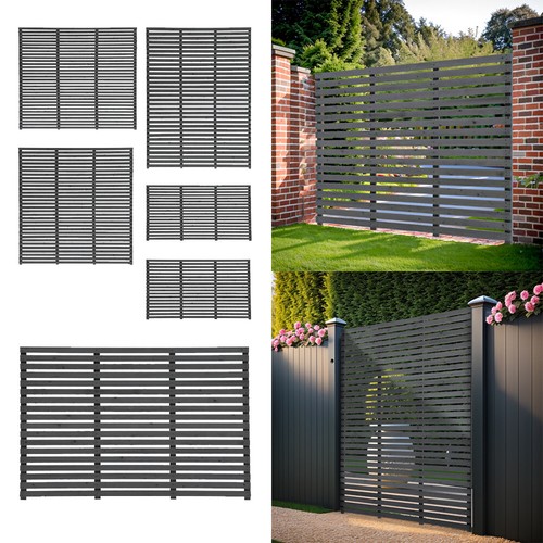 Grey slatted fence panels - grey, wood