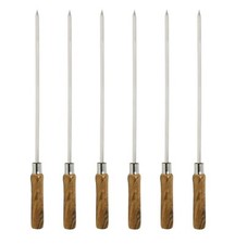 6 X BBQ SKEWER WOODEN HANDLE