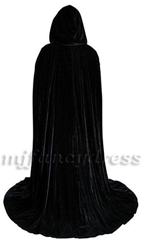 Adult long velvet black - velvet, hooded