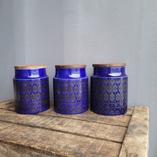 Hornsea Pottery Set Of 3 Heirloom Midnight Blue Tea Coffee Sugar Storage Jars
