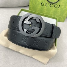 New Gucci Black Calfskin Leather Belt Men's Black GG Buckle 3.8cm 3 Color