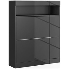 HOMCOM Wall Mounted or Freestanding Shoe Cabinet with 2 Flip Drawers, Black