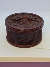 Lacquered Round Bamboo Cricket Cage With Handled Decorative Lid Oriental 5.5" EC