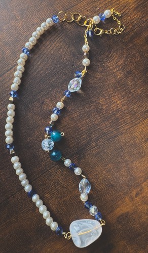 Blue white glass - blue, beaded