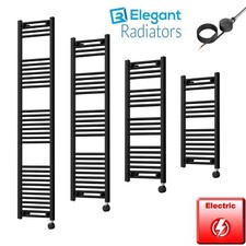 Black 300 mm Electric Heated Towel Rail Radiator Bathroom Prefilled WIFI Smart