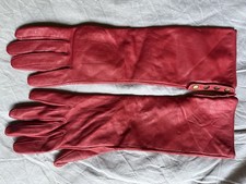 Red Long Calf Leather Soft Gloves M/L ASOS Stud Fastening Unlined