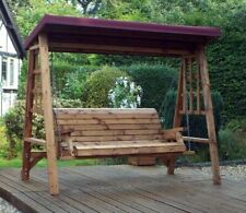 3 Seater Person Garden Swing Seat Bench Wooden Swinging Hammock Canopy Assembled