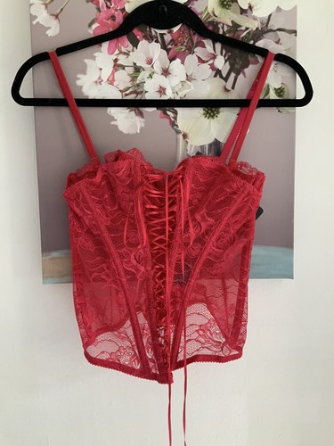 Red lace boned corset top - red,