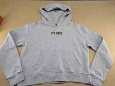 Pyrex Vision Crop Hoody Womens Size M Gray Spellout Sweatshirt Virgil Abloh