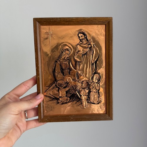 Vintage copper relief nativity - copper,