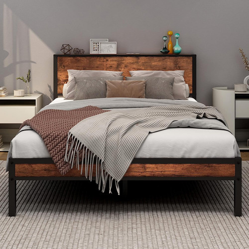 Double bed frame with wooden - double,