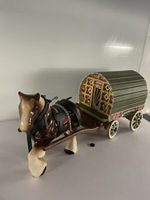 Gypsie Wooden Bow Shaped Model Caravan With Ceramic Shire Horse