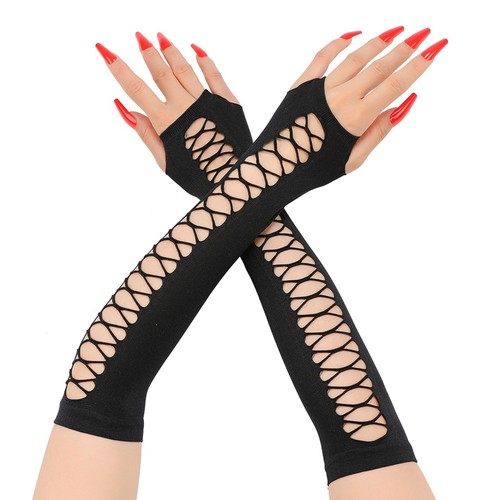 2pc black fingerless gloves - black,