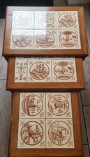 Danish Mobel Fabrikken Toften MCM Hand Painted Tiled Nesting Tables.