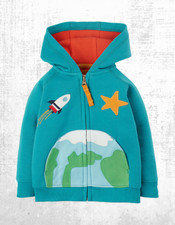Frugi Kids Hoodie Helford Long Sleeve Zip Up Camper Blue/Space Cotton Pullover