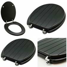 HEAVY DUTY 18" Wooden MDF Natural Universal Toilet Seat Easy Fit + Fittings