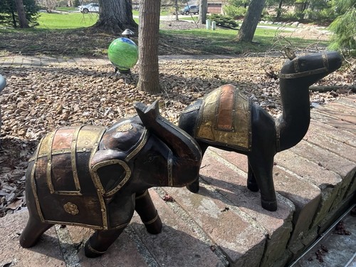 Vintage wooden elephant camel - wooden,
